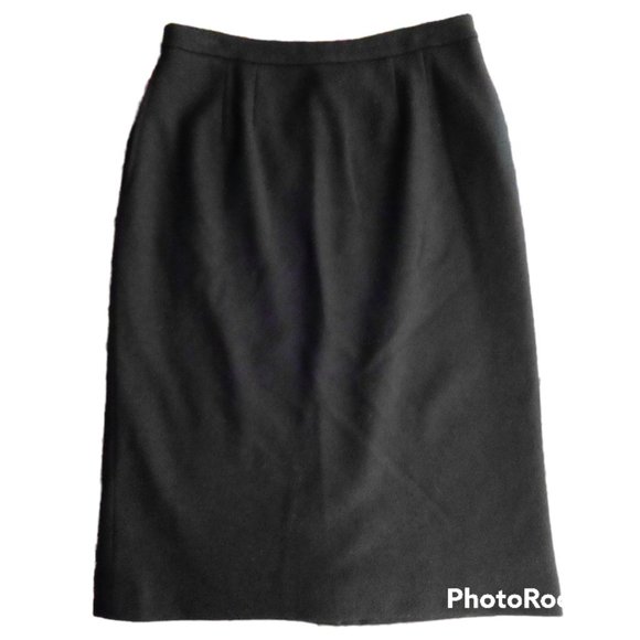 VINTAGE BLEYLE BLACK WOOL MIDI SKIRT SZ 10 FALL WINTER WARM LINED CHIC NEUTRAL - Picture 1 of 3